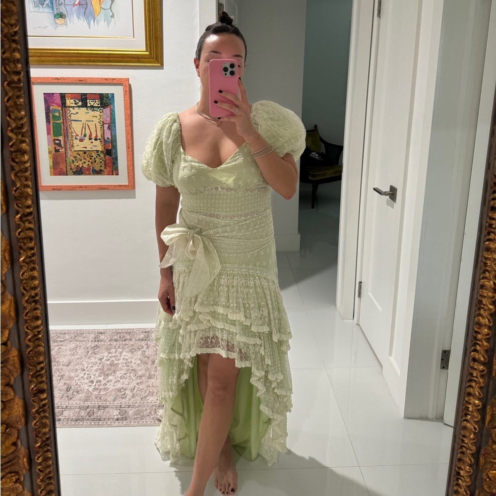 LoveshackFancy Cayden Silk Dress GREEN